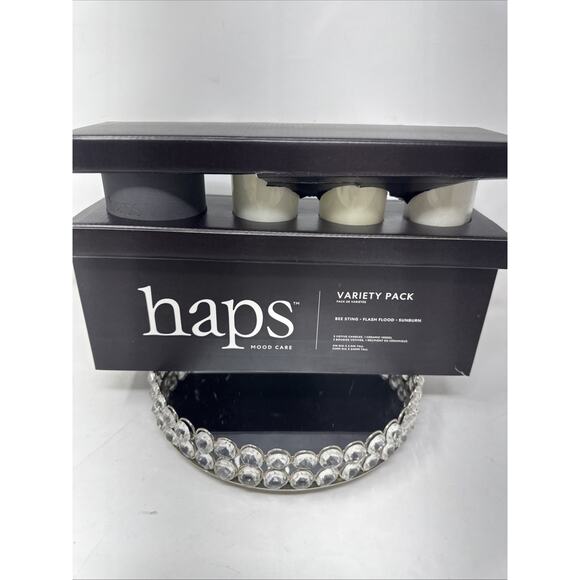 HAPS Mood Care Candle SET Variety Pack 3 Candles 1 Ceramic Votive Vessel - New - Picture 1 of 4